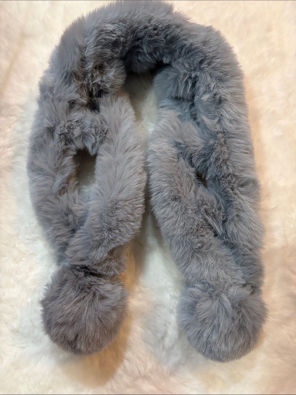 Cozy Plush Faux Fur Scarf with Pom Poms - Light Gray